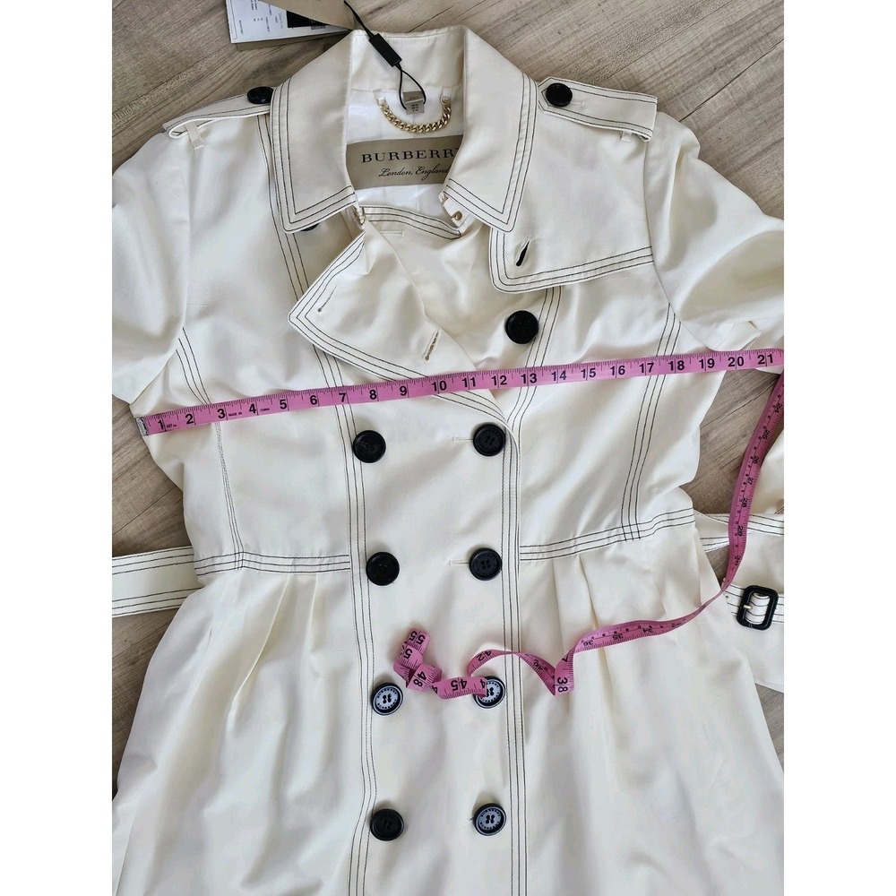 Burberry 100% Silk Cream Trench Coat Double Breasted Belted Long US 10 Brand New - Picture 9 of 16